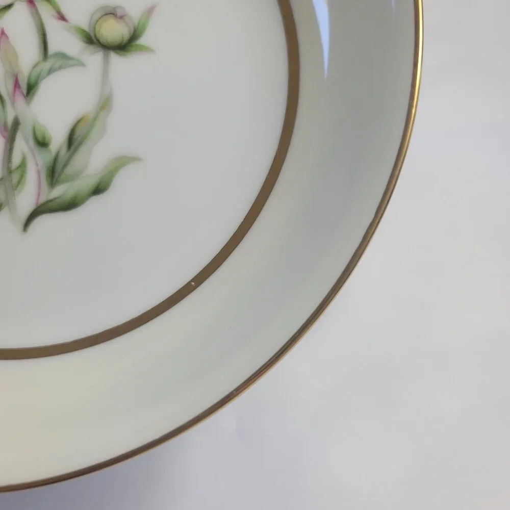 FOUR Mikado Harmony Coupe Soup Bowls Cream Rim Pink Floral Center